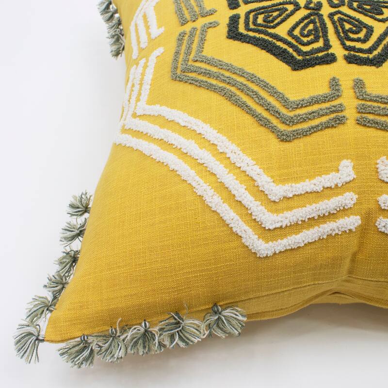 Jiti Indoor Zangoora Bohemian Eclectic Tufted Medallion Tasseled Patterned Square Throw Pillows 20 x 20