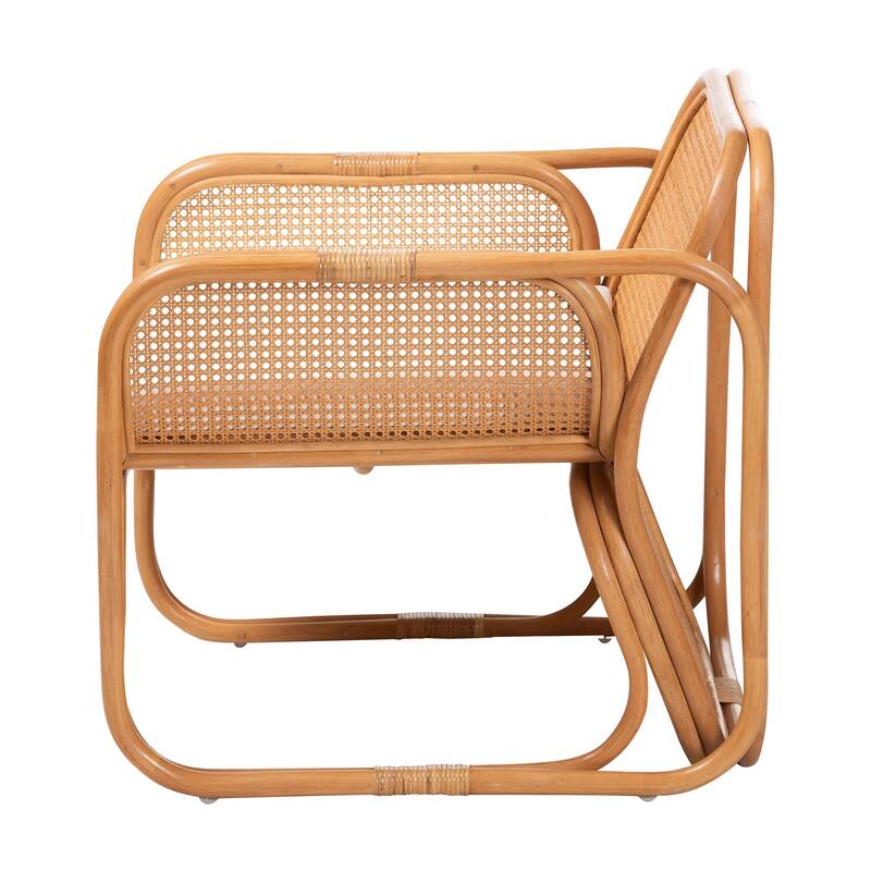 Cambridge Natural Rattan Armchair - Handcrafted with Cushion, Rounded Frame with Cane Woven Panels, for Living Room or Sunroom