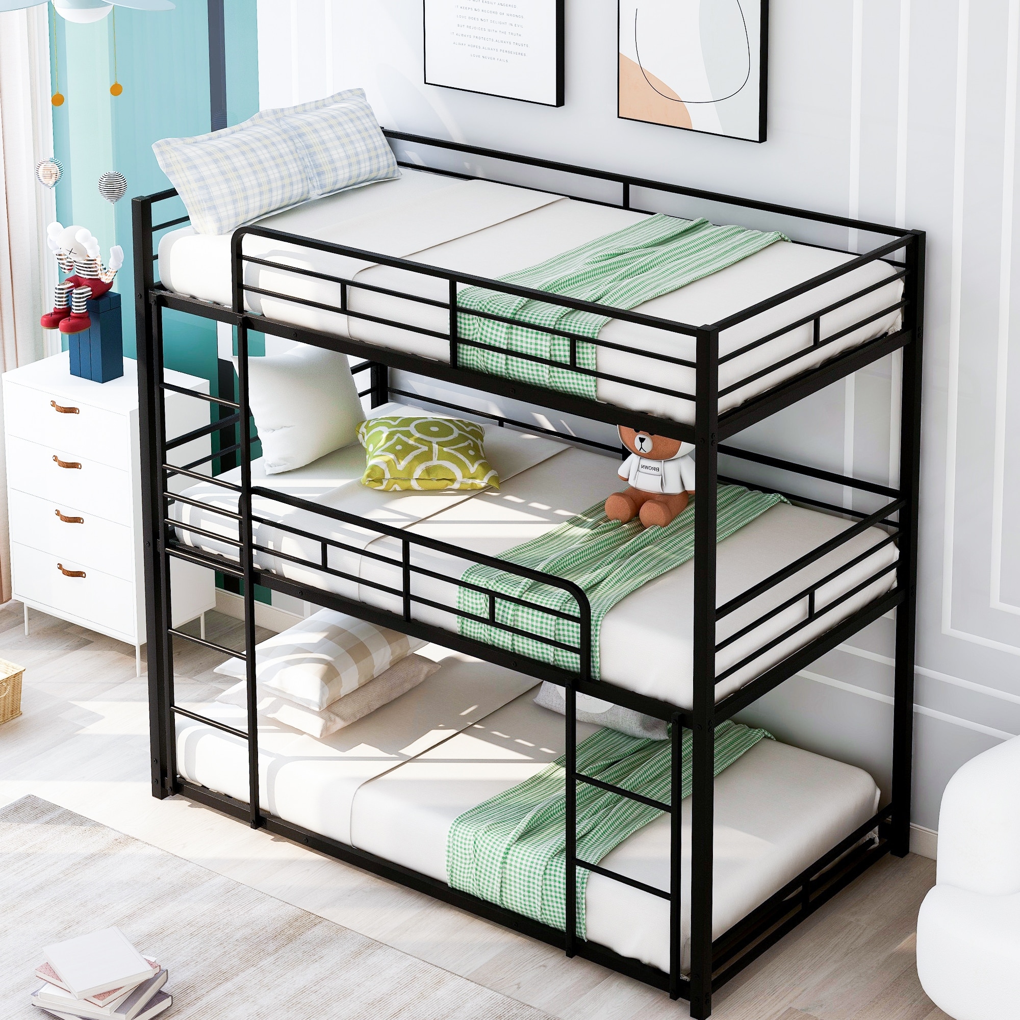 Twin Over Twin Over Twin Metal Twin Triple Bunk Bed for Small
