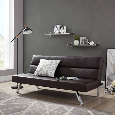 Zoe Futon Sofa Bed Faux Leather Futon Couch Modern Convertible Folding Sofa Bed Couch with Chrome Legs, Reclining Mini Couch