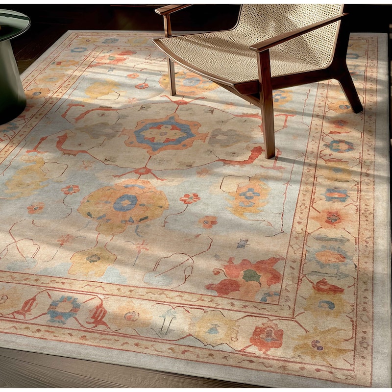 Well Woven Ushak Fethiye Vintage Medallion Pastel Flat-Weave Area Rug - 6' x 9' - Blue/Beige