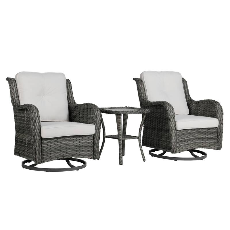 3 Pieces Patio Bistro Set Outdoor Swivel Rocking Chair with Side Table