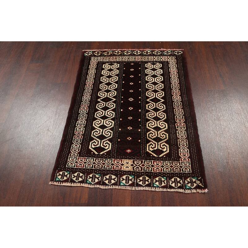 Geometric Persian Balouch Area Rug Handmade Traditional Wool Carpet - 2'9" x 3'9"