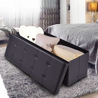 Costway 45''x15''x15'' Large Folding Storage Faux Leather Ottoman
