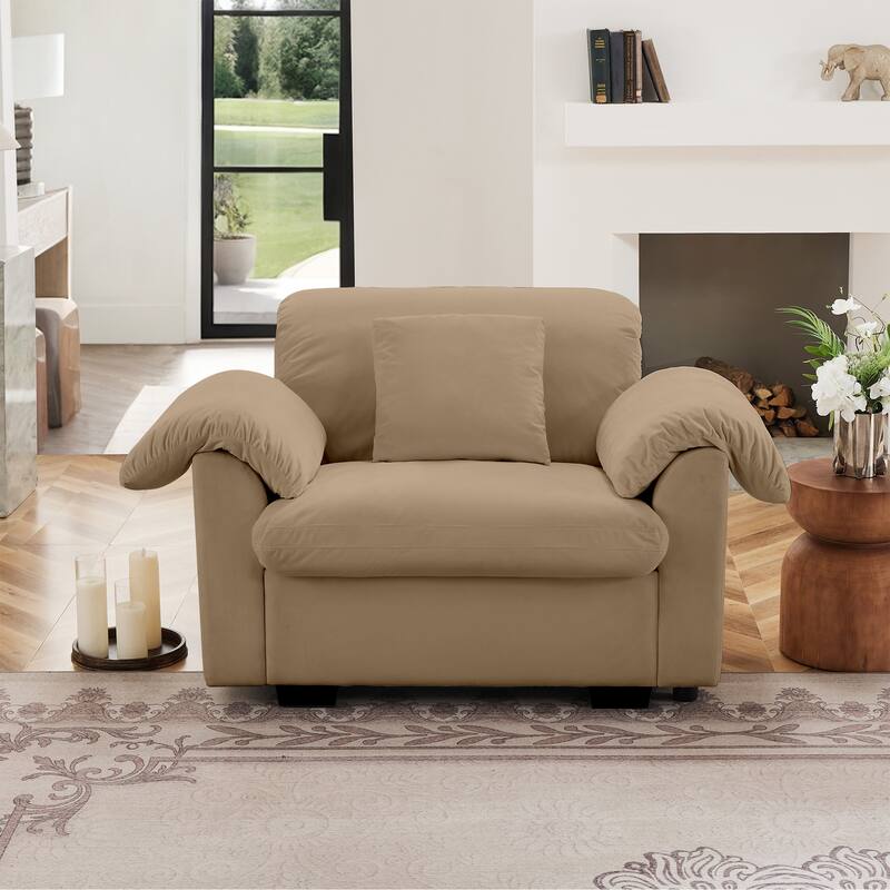 Velvet Deep Seat Storage Sofa Chair with Fluffy Armrest Pillows & Backrest