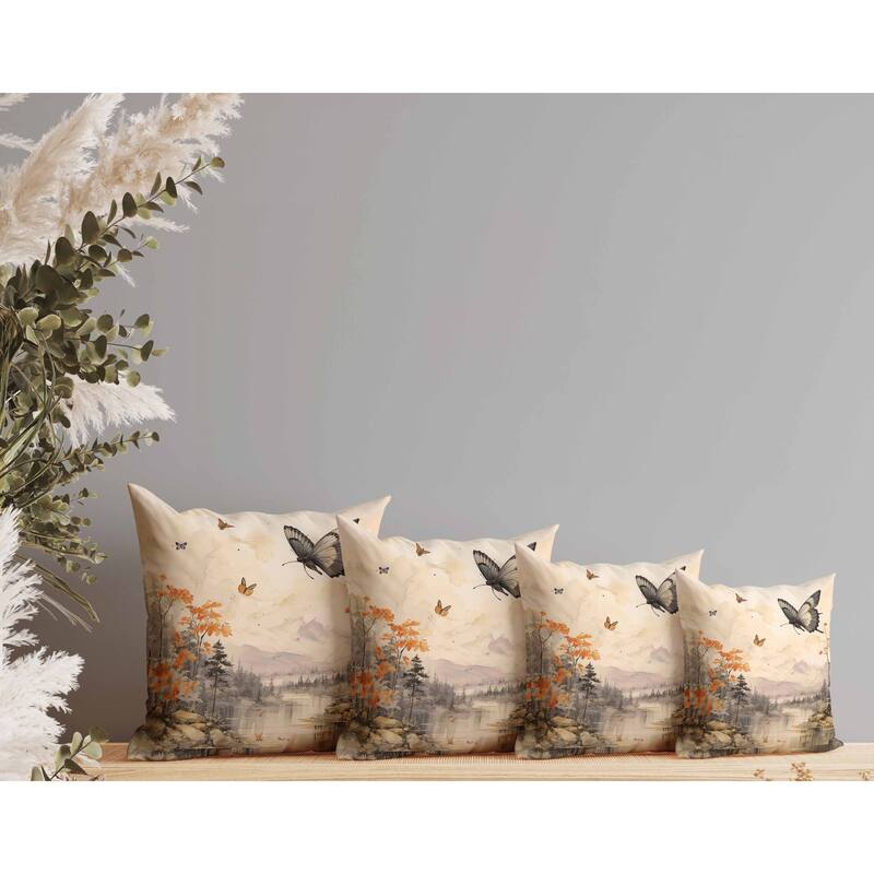 Fluttering Floral Heights Indoor/Outdoor Reversible Throw Pillow Yellow and Orange