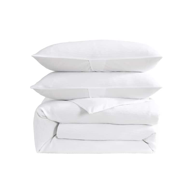 Laura Ashley Crinkle Textured Lightweight Reversible Duvet Cover Set Breathable (3 Piece)