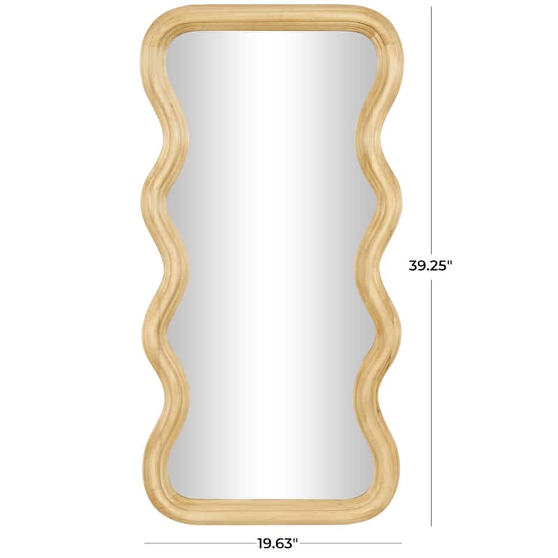 Wood Abstract Wavy Wall Mirror with Dimensional Carved Frame - Brown - Roche River Decor