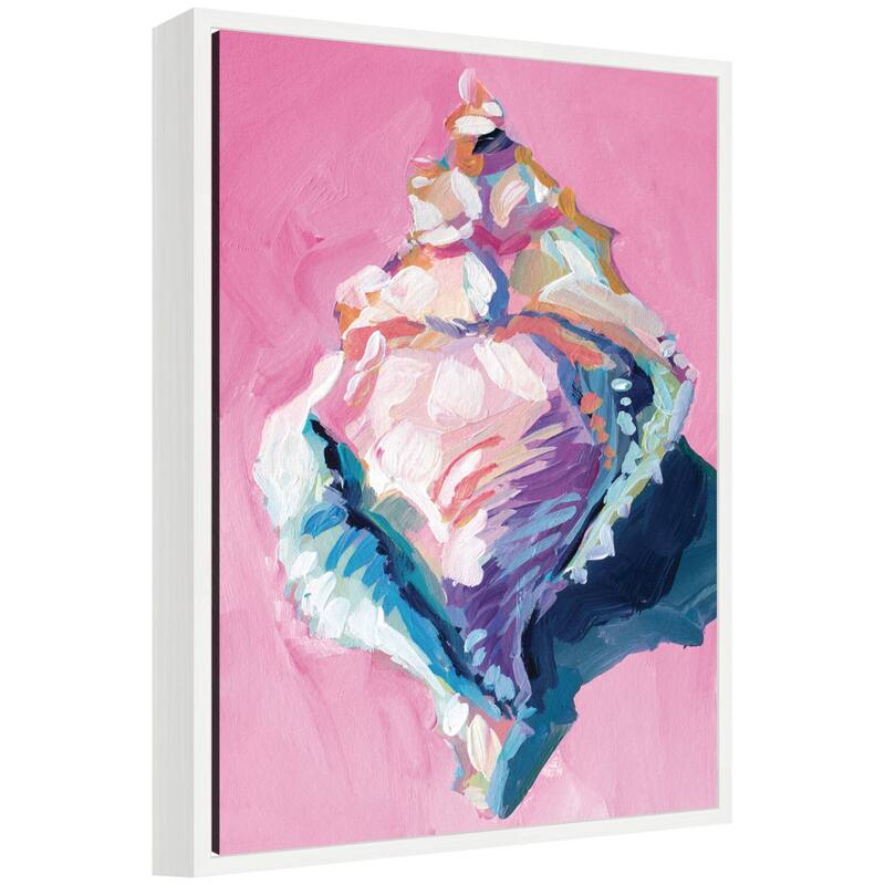 Kate and Laurel Sylvie Conch Shell Framed Canvas by Rachel Christopoulos - 18x24