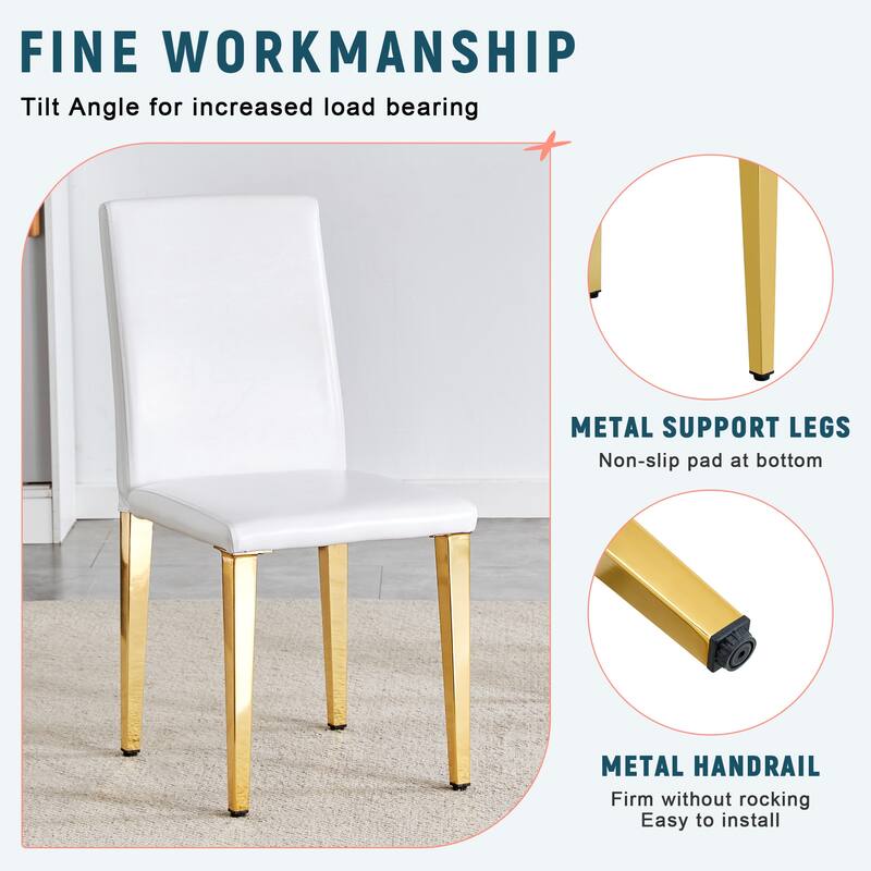 Set Of 2 Pu Leather Backrest Chairs With Gold Metal Legs, 16.2*18.5*34.6 Inches