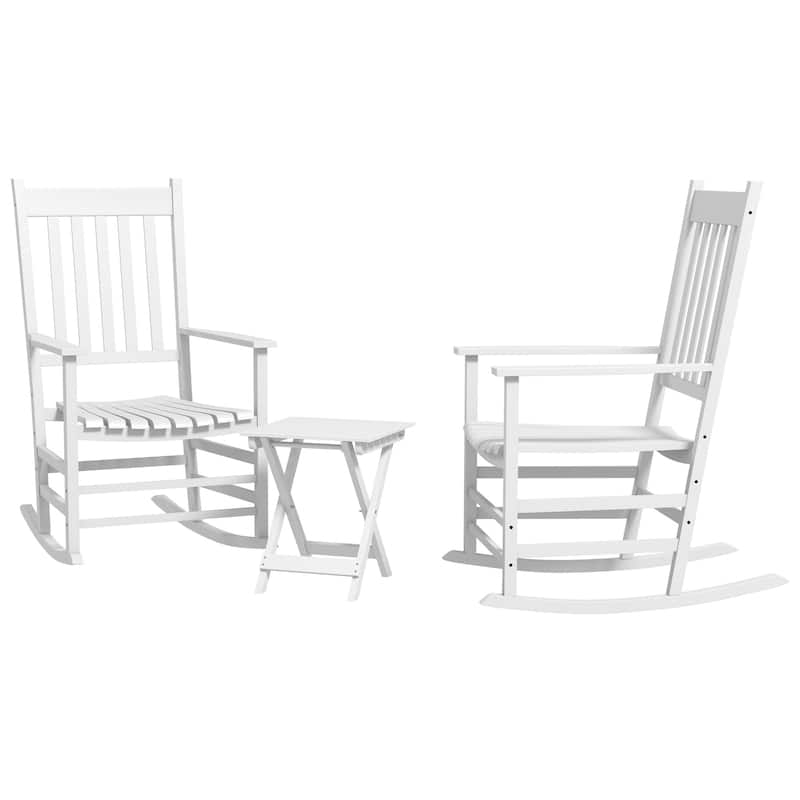 Outsunny Wooden Rocking Chair Set w/ Foldable Side Table, Outdoor Rocker Chairs