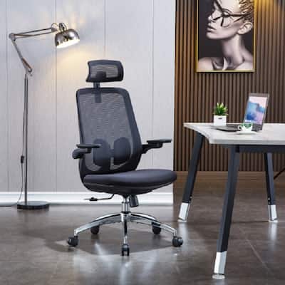 Premium Office Chair With Wheels, Adjustable Headrest, Comfortable Mesh Chair (Black or Grey)