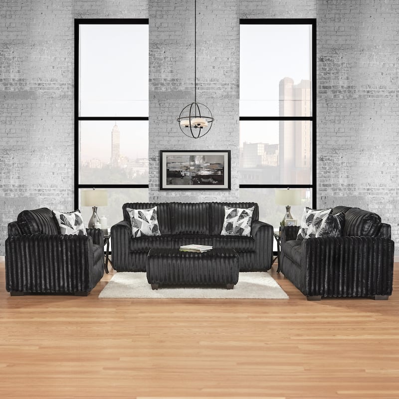 Roundhill Furniture Nolan 4-Piece Living Room Set, Sofa Loveseat Chair and Ottoman
