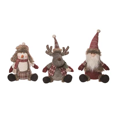 Transpac Christmas Plush Rustic Standing Christmas Pal Set of 3 Christmas Home Decorations