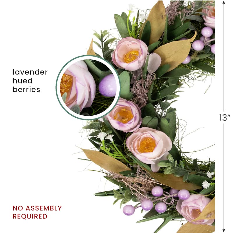 Artificial Mixed Floral and Greenery Spring Wreath - 13" - Purple