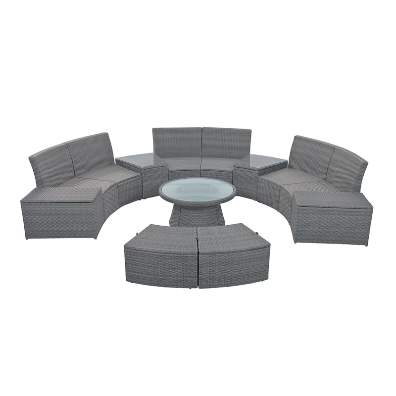 10-Piece Outdoor Sectional Half Round Patio Rattan Sofa Set