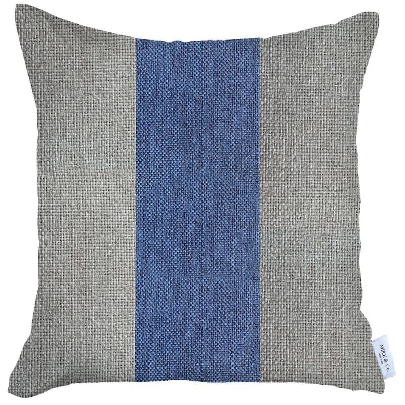 HomeRoots 18" X 18" Grey And Blue Geometric Zippered Handmade Polyester Throw Pillow Cover