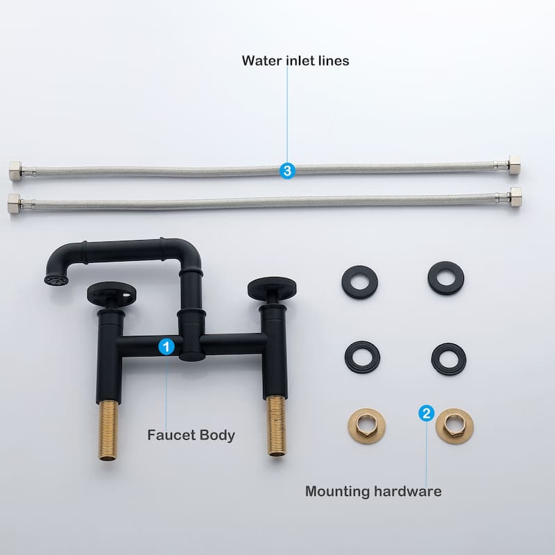 Modern Industrial-style 2-Hole Bathroom Faucet Widespread in Black