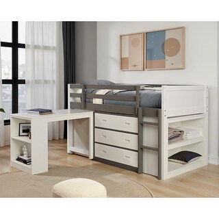 Furniture of America Cali Modern White Modular Twin Loft Bed with Nesting Desk, 3-Drawer Cabinet and Open Shelf