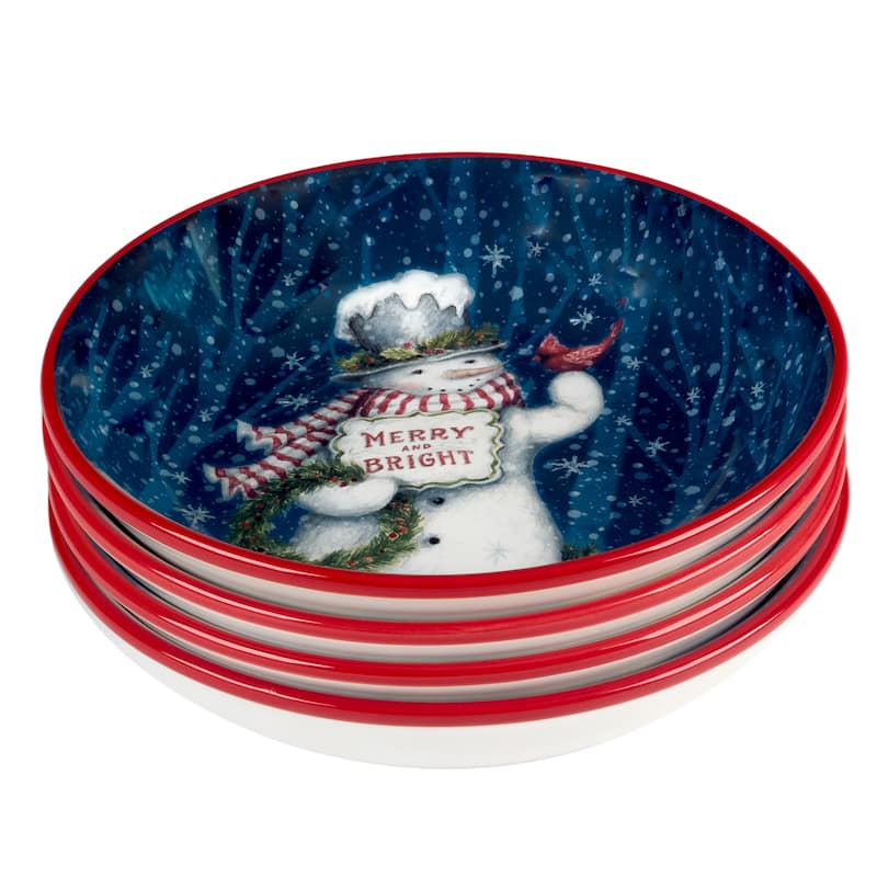 Certified International Snowman Greetings 9" Soup/Pasta Bowls, Set of 4 - 9" Diameter x 2"