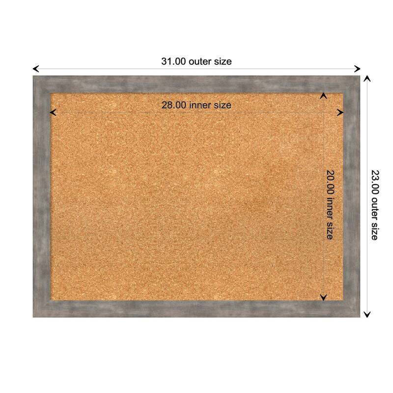 Marred Wood Framed Natural Corkboard Bulletin Board - Marred Pewter - Board Size 28x20
