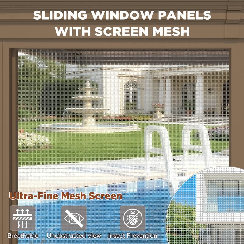 Outdoor Hardtop Sunroom Gazebo with Double Roof & Sliding Doors, All-Season Aluminum Outdoor Pergola, PE Screens&Lockable Design