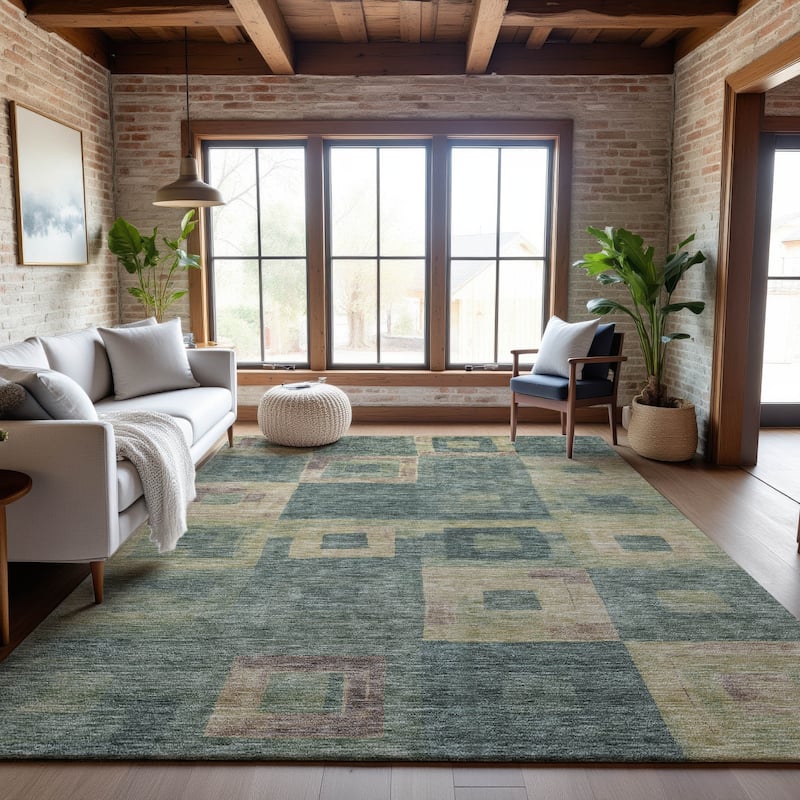 Premium Washable Super Soft Blocky Contemporary Mayfield Rug - Sage - 9' x 12'