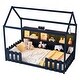 preview thumbnail 9 of 14, Twin Size Wood House Bed with LED Light, Storage Bookshelf and Guardrails