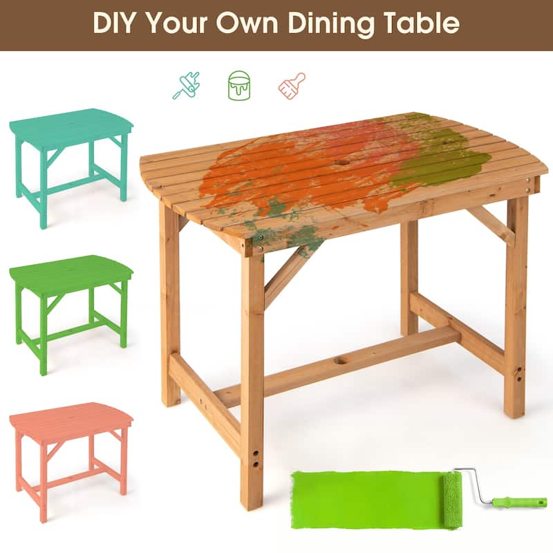 Gymax Outdoor Fir Wood Dining Table 1.5'' Umbrella Hole Yard Garden