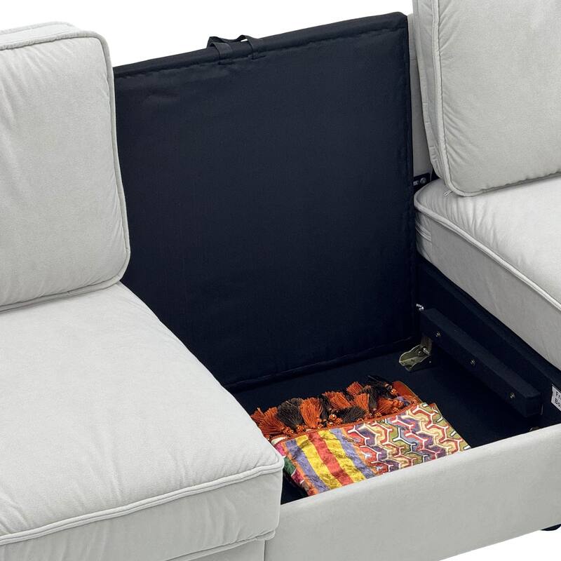 Upholstered L-Shaped Sectional Sofa Couch with Ottoman, Modern Fabric Deep Seat Sofa