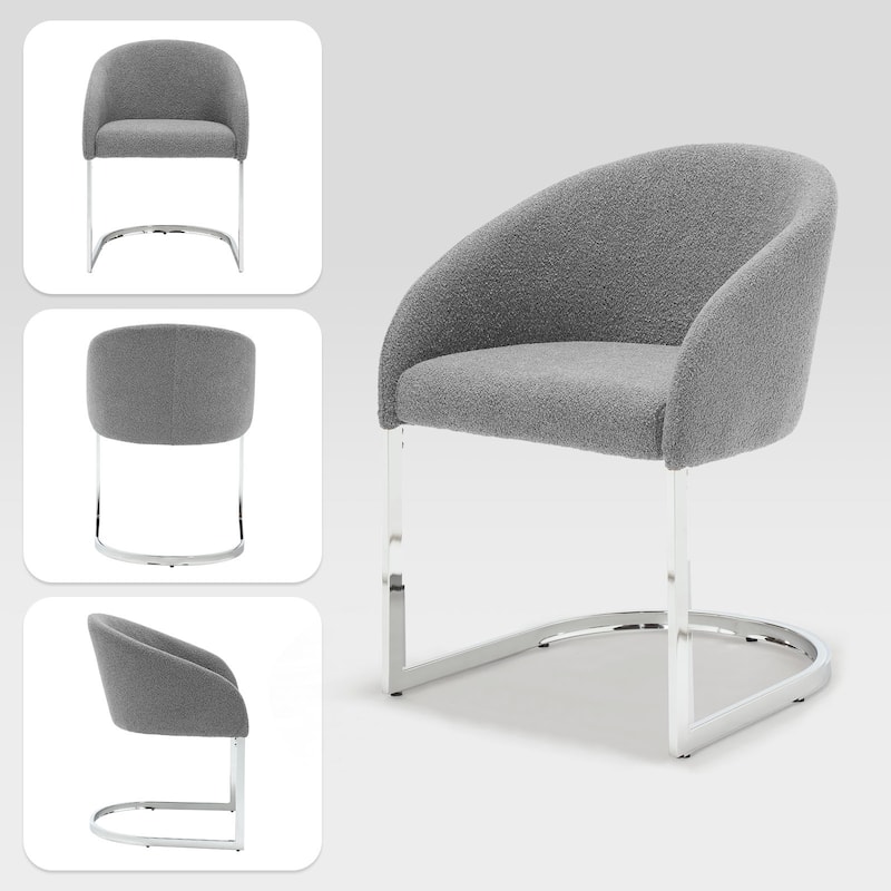 Modern Fabric Upholstered Dining Chairs, Boucle Arm Side Chair - 30" H x 22.2" W x 21.7" D