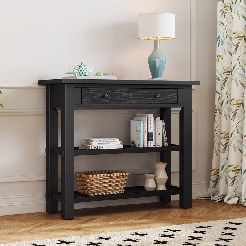 Console Table with Drawer and Two Sturdy Shelves for Entryway, Living Room