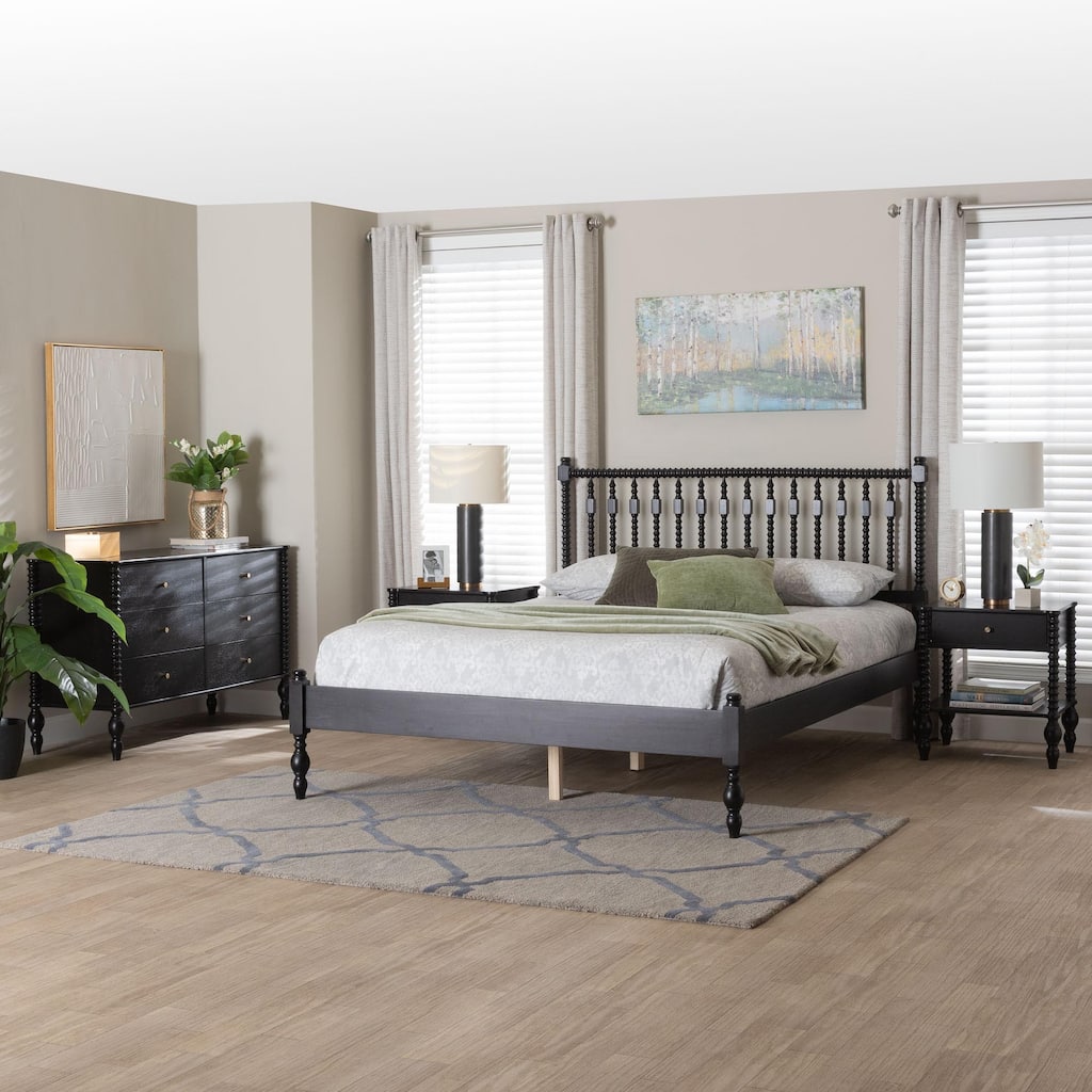 Denita Spindle 4-Piece Bedroom Set - Farmhouse Platform Bed with Matching  Dresser and 1-Drawer Nightstands - Overstock - 44078025