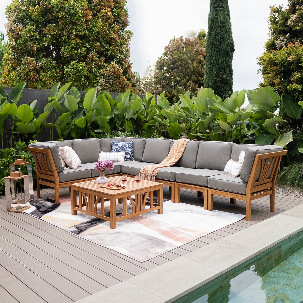 Cambridge Casual Lowell 8-piece Teak Patio Sectional Set with Cushion