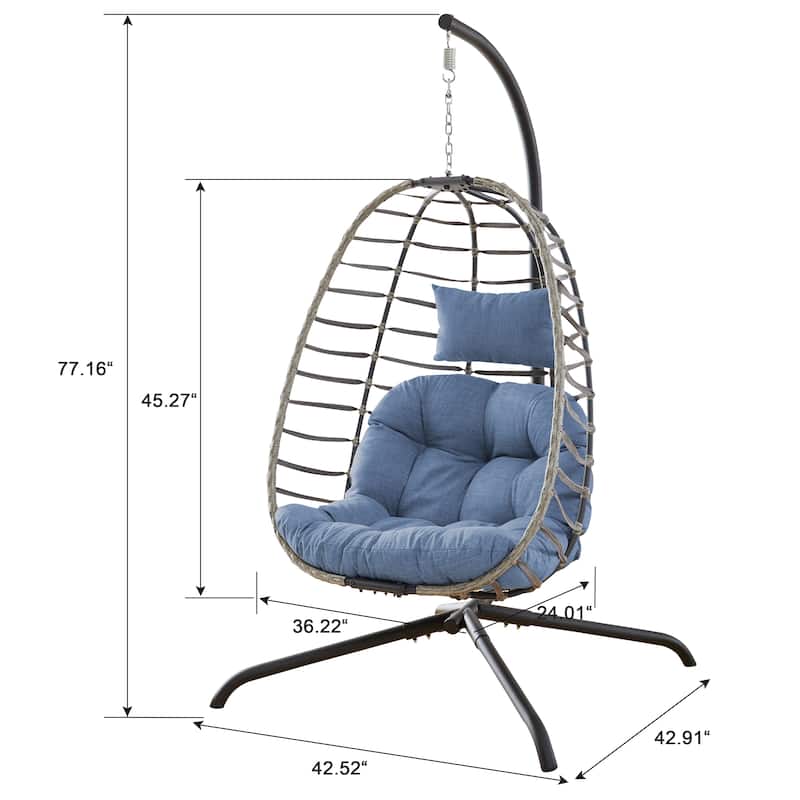 Foldable Wicker Hanging Egg Chair with Stand
