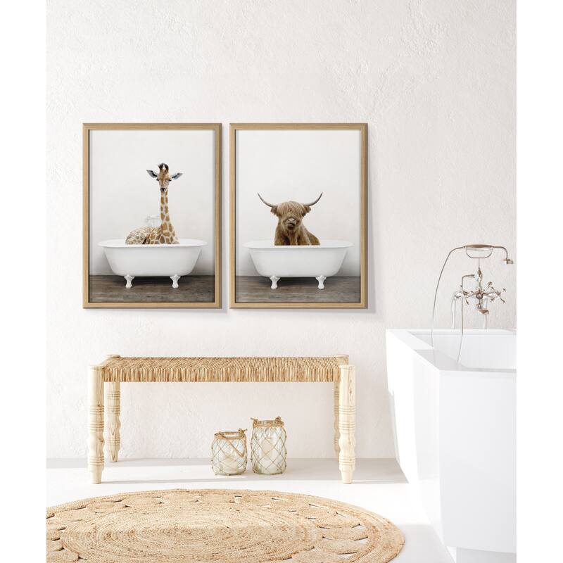 Kate and Laurel Blake Cow in Tub Framed Printed Glass by Amy Peterson