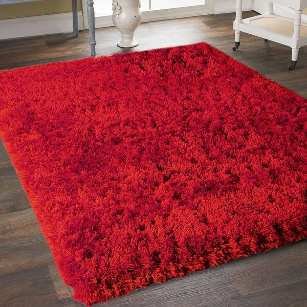 Shaggy Rugs Soft Thick Fluffy Red Colour Pattern Living Room Carpets