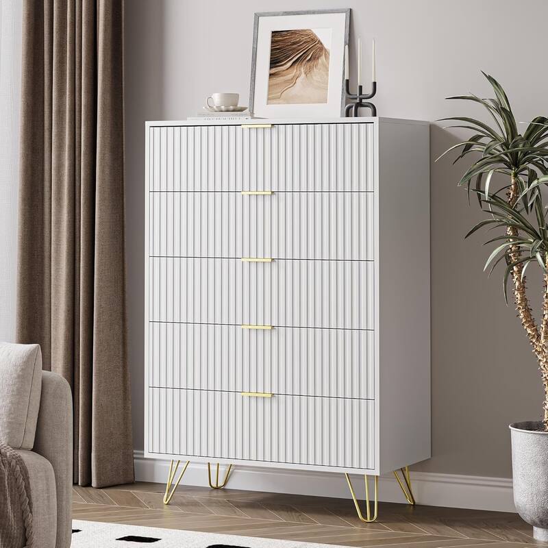 FURNIWAY Fluted Drawer Dresser for Bedroom