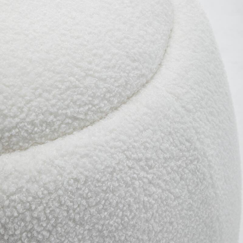 SEYNAR 25" Faux Sherpa Round Storage Ottoman - Large Cozy Bouclé Footrest Stool