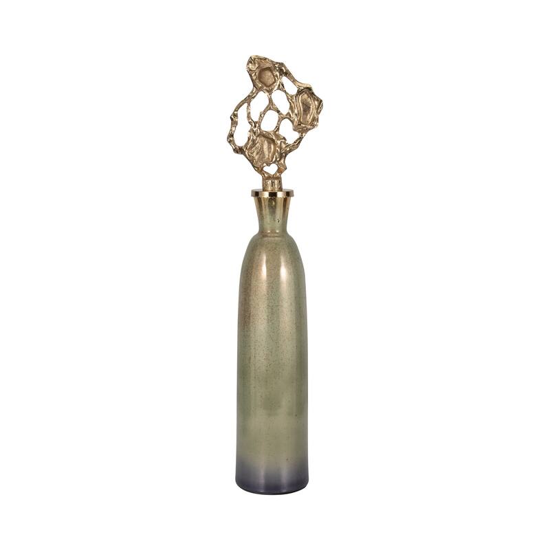 Sagebrook Home Anders Gold Floor Bottle, Cylinder, Glass, Ombre, Gold, Contemporary