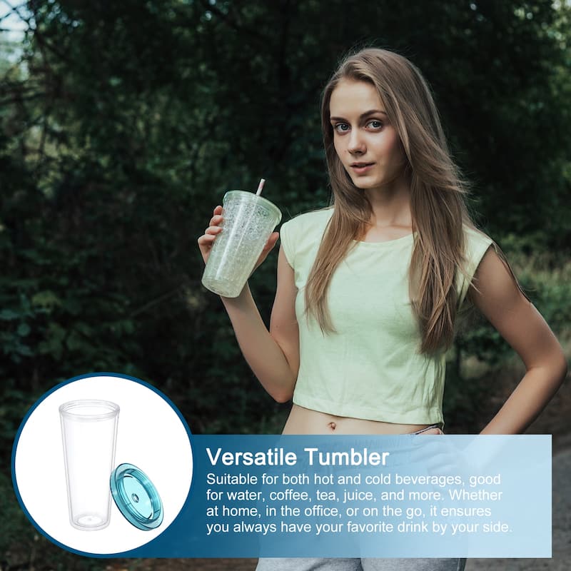 Acrylic Tumbler with Lid and Straw, 23 Oz Reusable Double Wall Cups