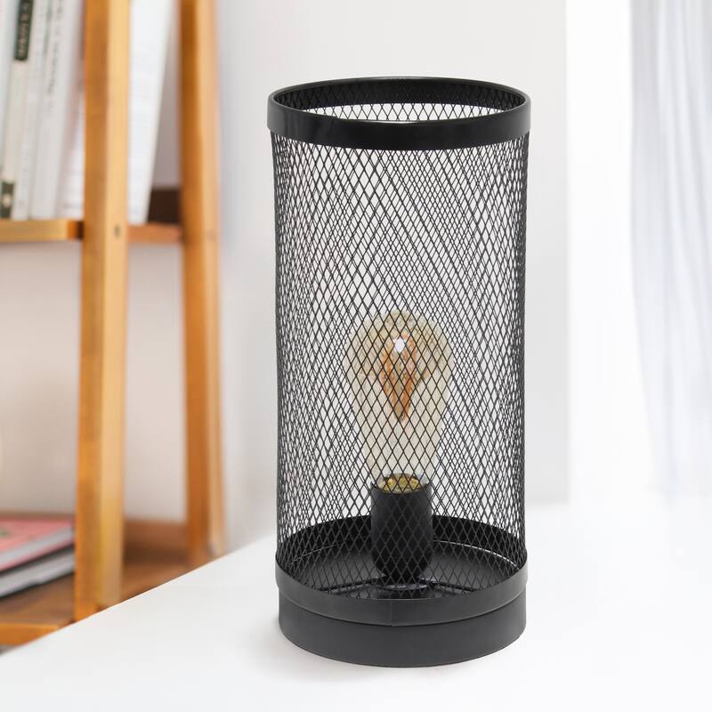 Cylindrical Metal Mesh Table Lamp - 12.75" - Black