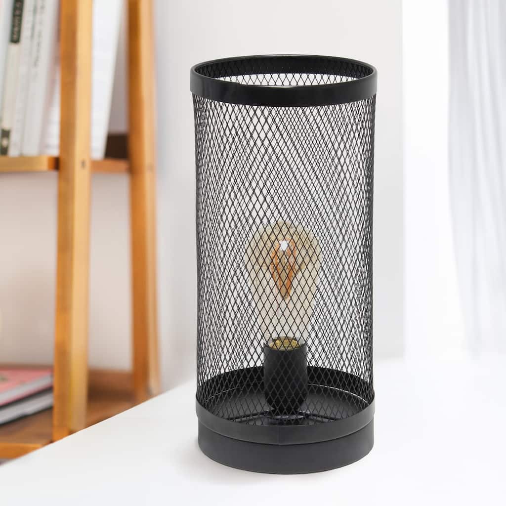 Cylindrical Metal Mesh Table Lamp - 12.75" - Black