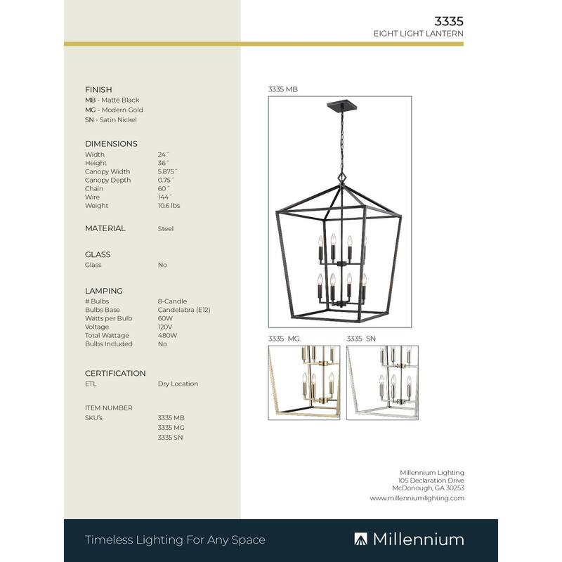 Millennium Lighting 8 Light Pendant Fixture in Multiple Finishes