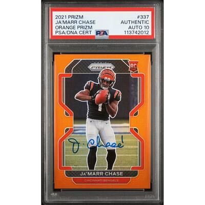 Ja'Marr Chase 2021 Panini Prizm Orange Rookie Card #337 Auto PSA 10 235/249 - 8' x 11'