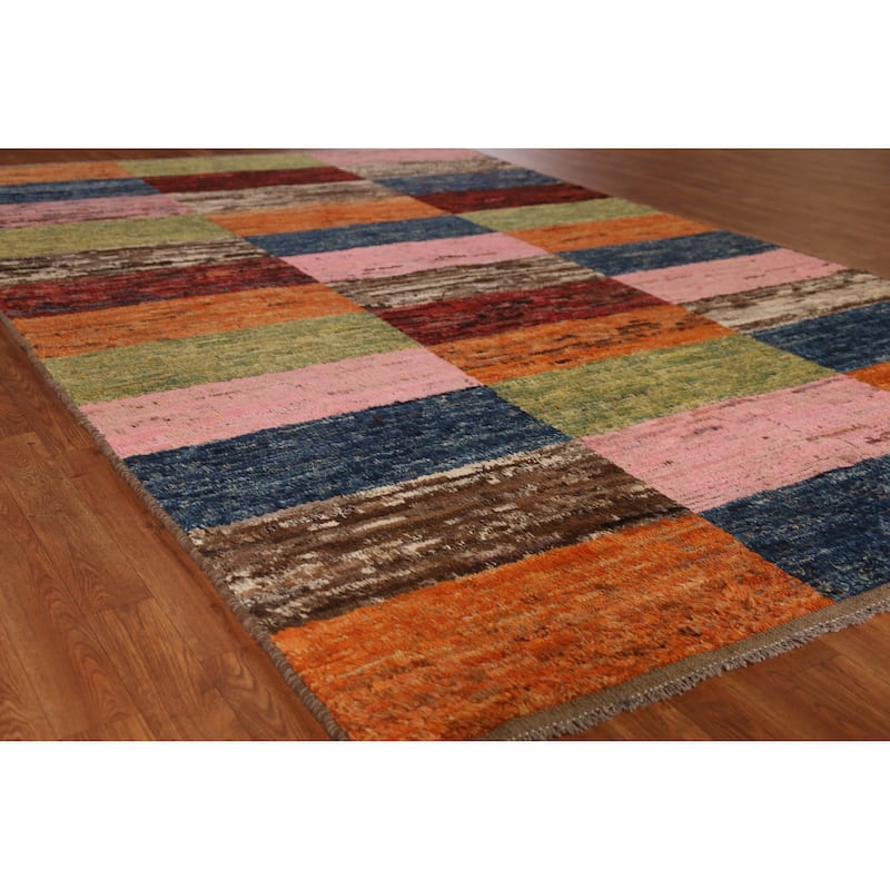 Checkered Moroccan Area Rug Hand-Knotted Wool Carpet - 6'8" x 9'11" - 6'8" x 9'11" - Multi-Color
