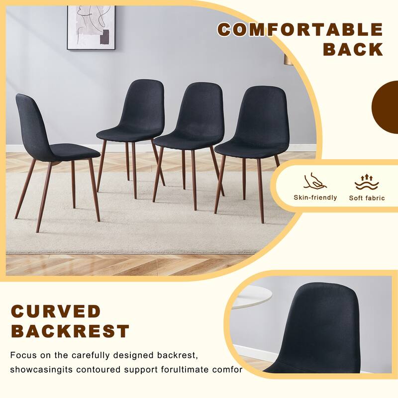 Roomfitters 5pcs Glass Dining Table Set with Natural MDF Legs and Linen High Resilience Chairs, Black