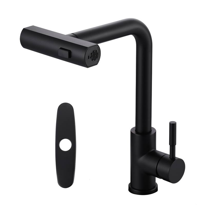 WOWOW Single Handle Waterfall Pull Down Sprayer Kitchen Faucet - Without Soap Dispenser - Matte Black