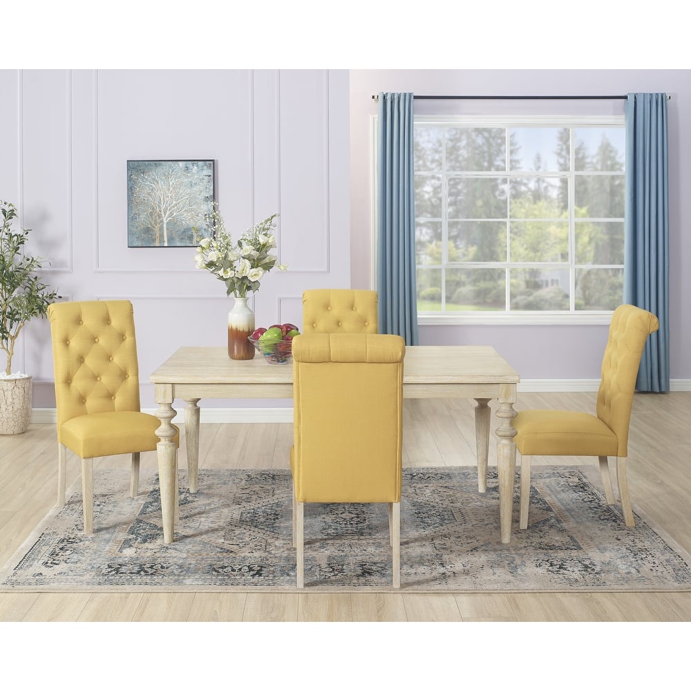 Roundhill Amonia 5-piece Dining Set, Turned-Leg Dining Table with 4 Tufted Chairs
