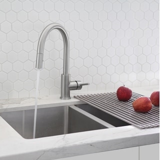 STYLISH Stainless Steel Single Handle Pull Down Kitchen Faucet Lead Free - Faucet Height: 14 1/8" | Spout Height: 6 3/4"